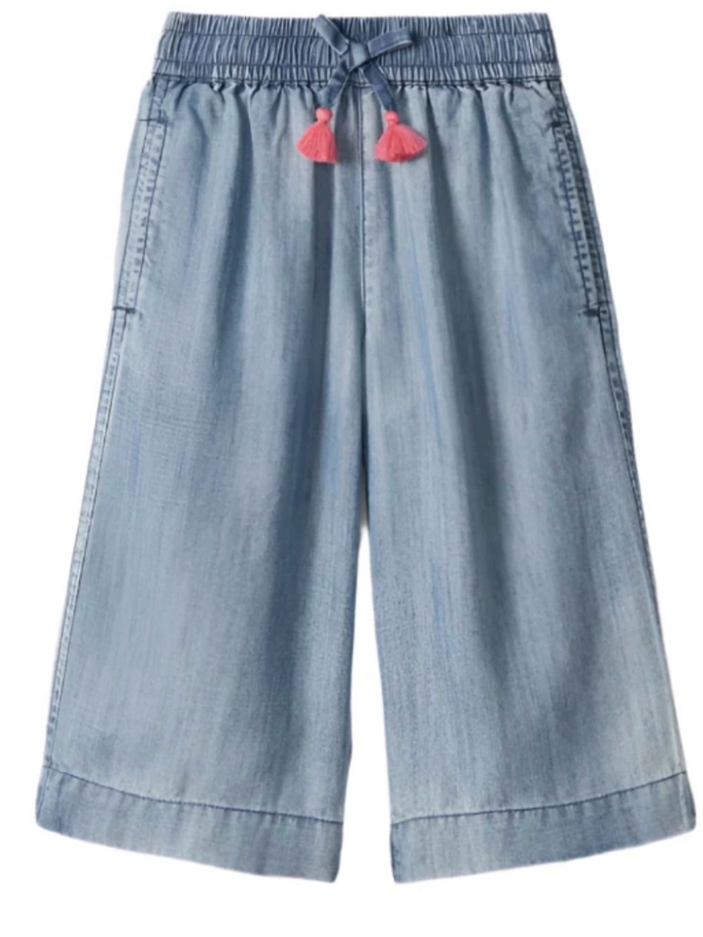 NWT Hatley Light Wash Denim Culotte with Pink Drawstring Accent